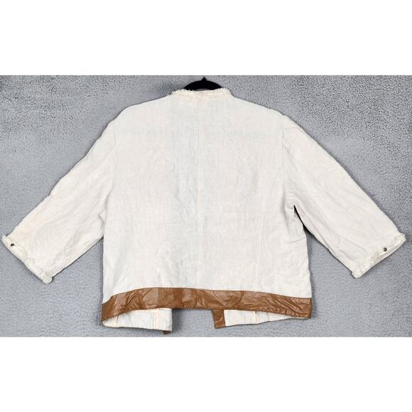 CHICOS Jacket Womens Size 2 US Large Beige Open Front 100% Linen Mandarin Collar - Picture 2 of 16